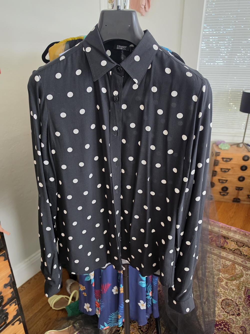 Black Polka Dot Button-Down Shirt by Strech & Co.